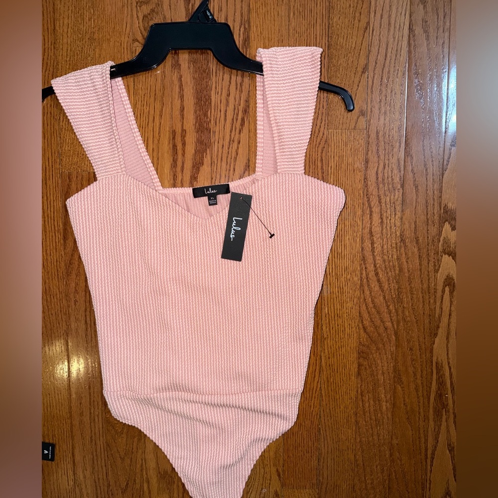 Lulu's Pink Ribbed Square-Neck Bodysuit